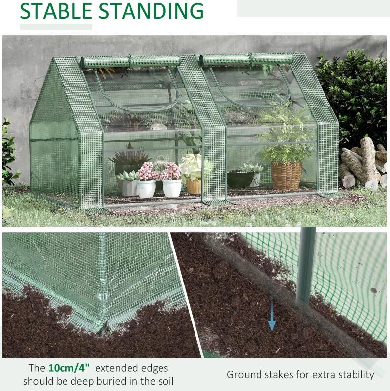 Portable Greenhouse Garden Hot House with Two PE/PVC Covers;  Steel Frame and 2 Roll Up Windows 6' x 3' x 3'