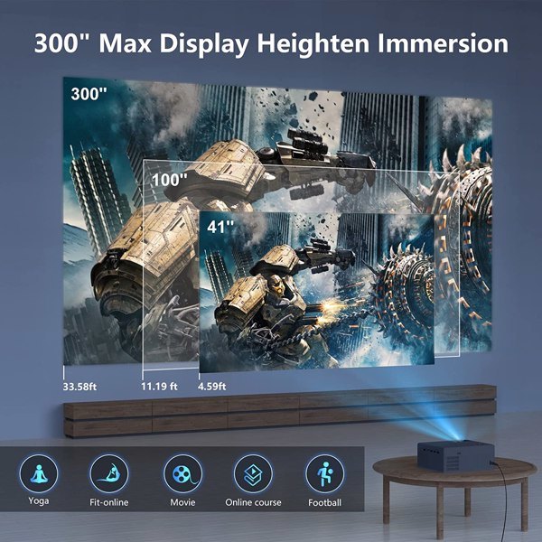Projector with WiFi and Bluetooth; Projector 4K Support Native 1080P Projector; 5G WiFi FUDONI Outdoor Projector with 350 ANSI Max 300"Display(Shipment from FBA)