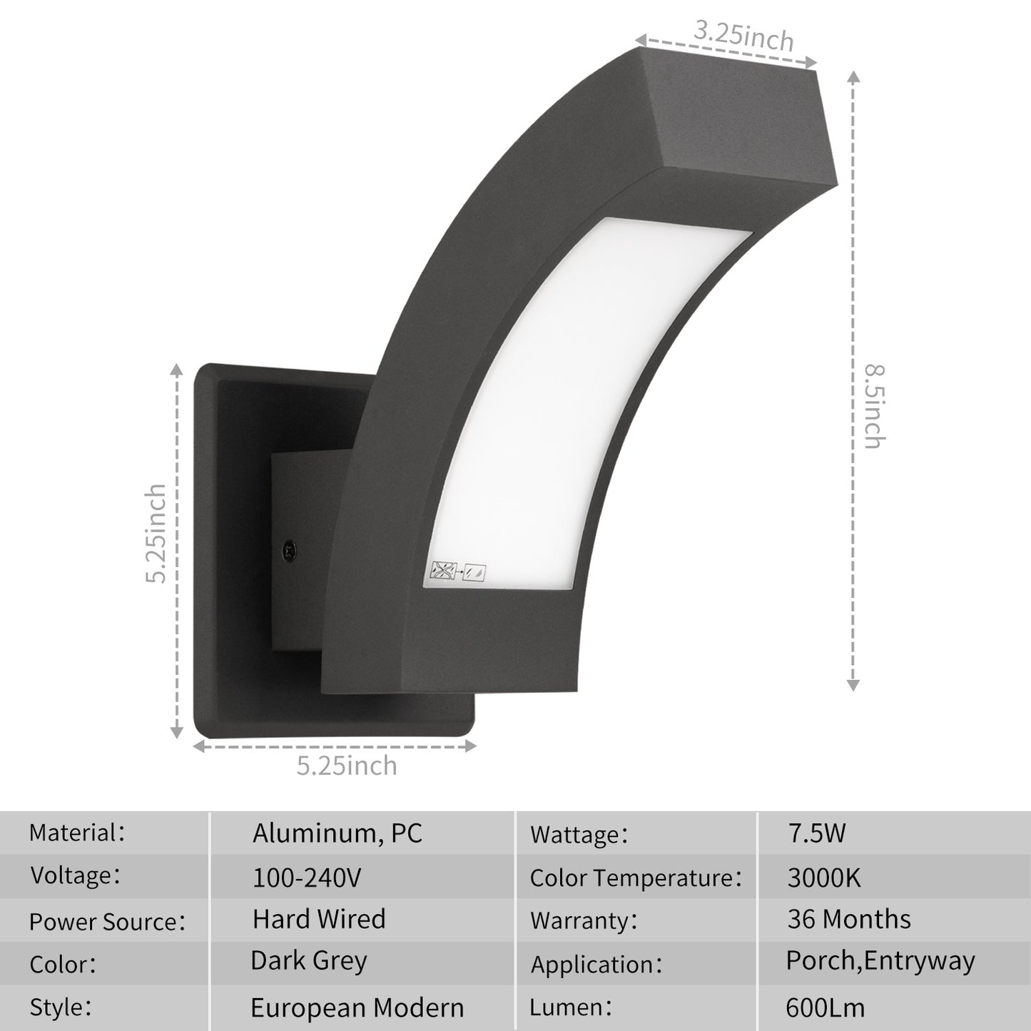Inowel Wall Lights Outdoor Wall Sconce Modern LED Patio Porch Lights Aluminum Exterior Light Fixture Waterproof IP54 for Hallway House Backyard Garage 12557