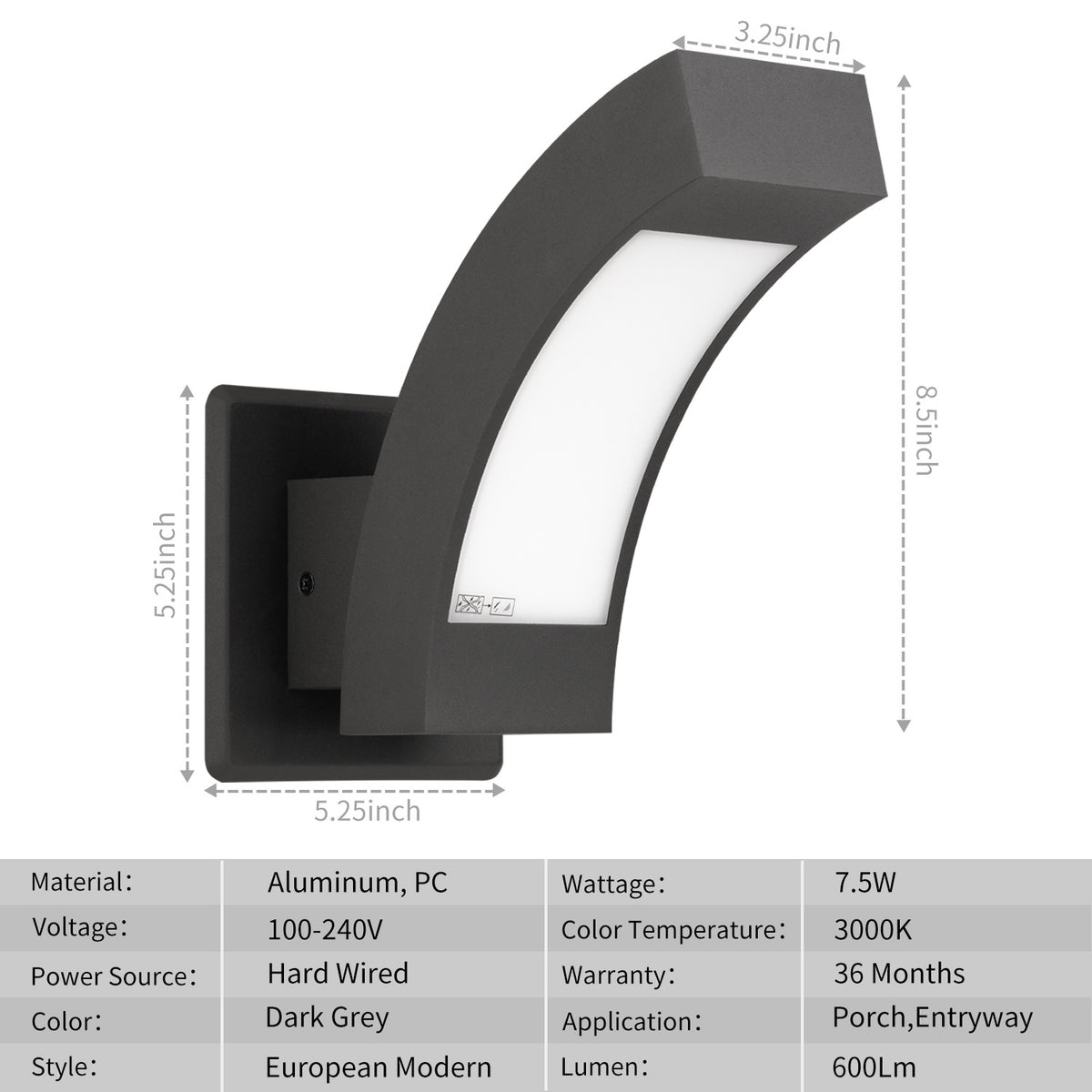 Inowel Wall Lights Outdoor Wall Sconce Modern LED Patio Porch Lights Aluminum Exterior Light Fixture Waterproof IP54 for Hallway House Backyard Garage 12557
