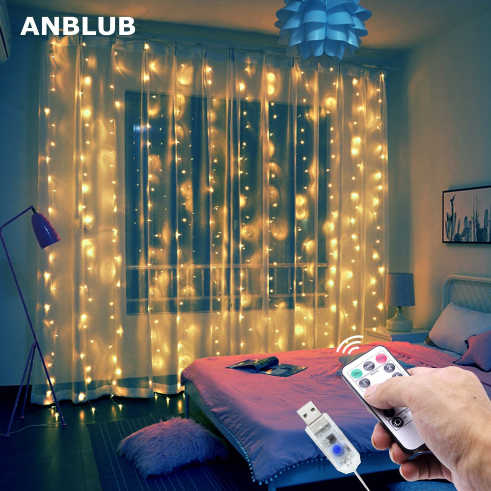 3M LED Curtain Garland Window USB String Lights