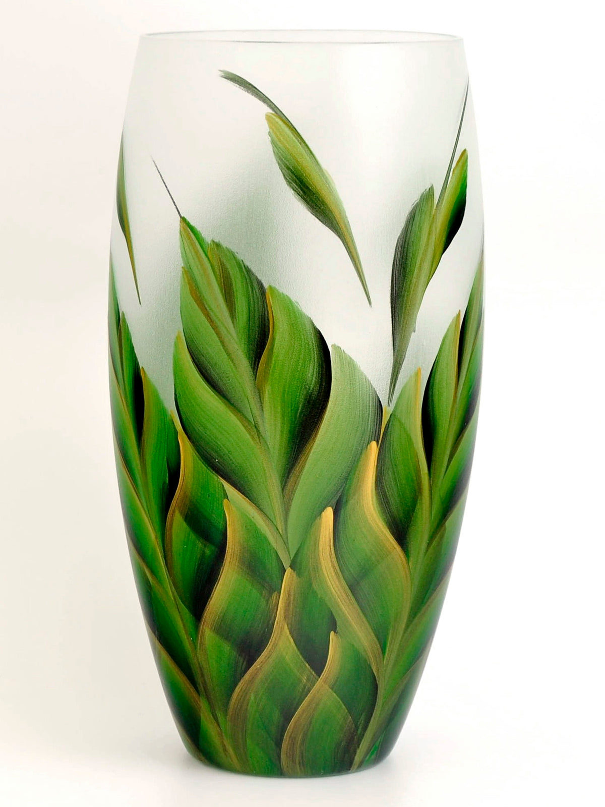 Hand Painted  Floral Leaf 12 Inch Glass Vase