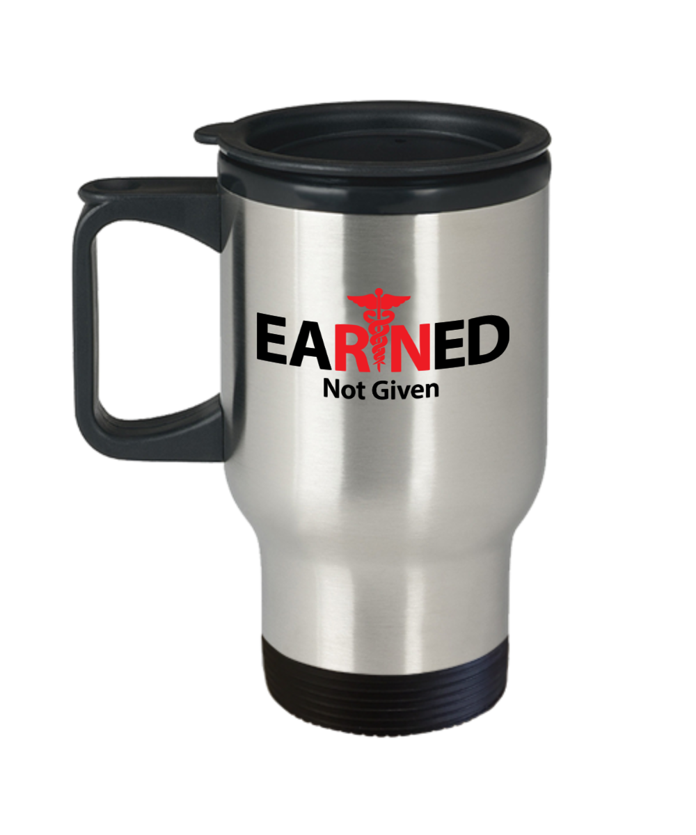 EaRNed Not Given Nurse Travel Coffee Mug, Red RN