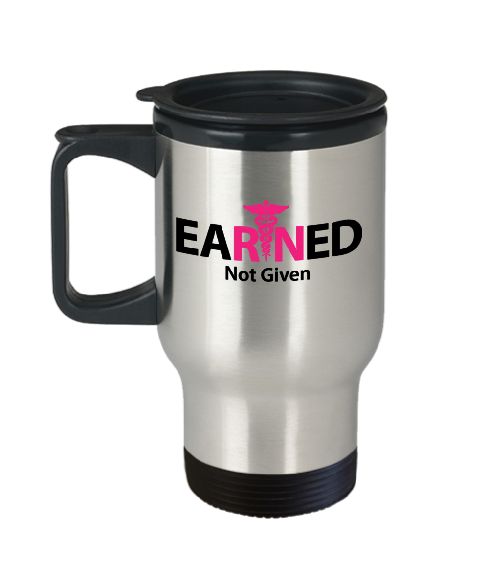 EaRNed Not Given Nurse Travel Coffee Mug - Black-Pink RN