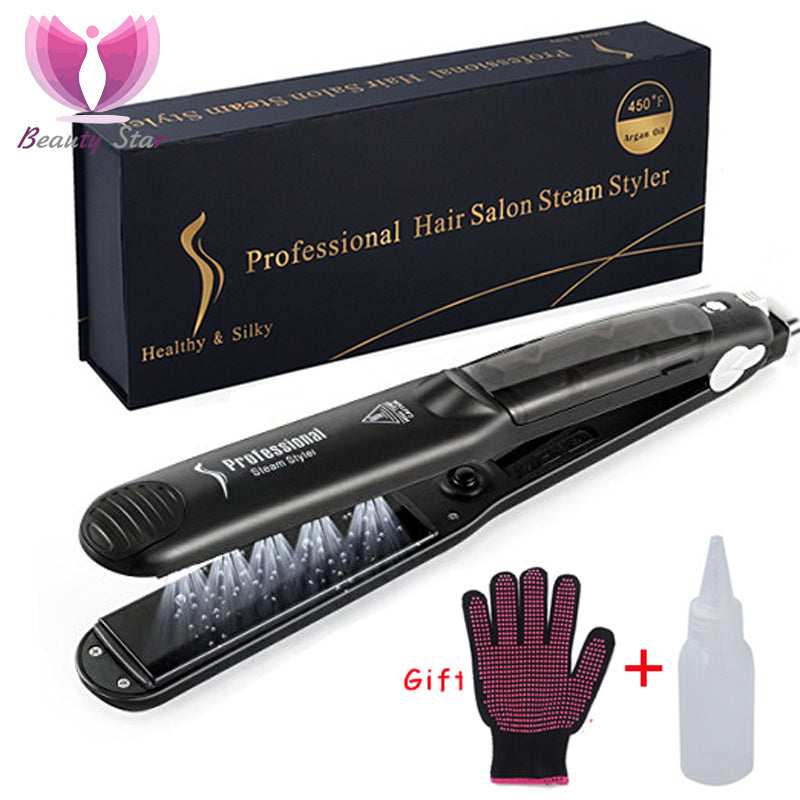 Salon-Grade Dual Purpose Steam Hair Straightener and Flat Iron Curler for Amazing Style. Perfect Gift for Girlfriend!