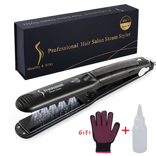 Salon-Grade Dual Purpose Steam Hair Straightener and Flat Iron Curler for Amazing Style. Perfect Gift for Girlfriend!